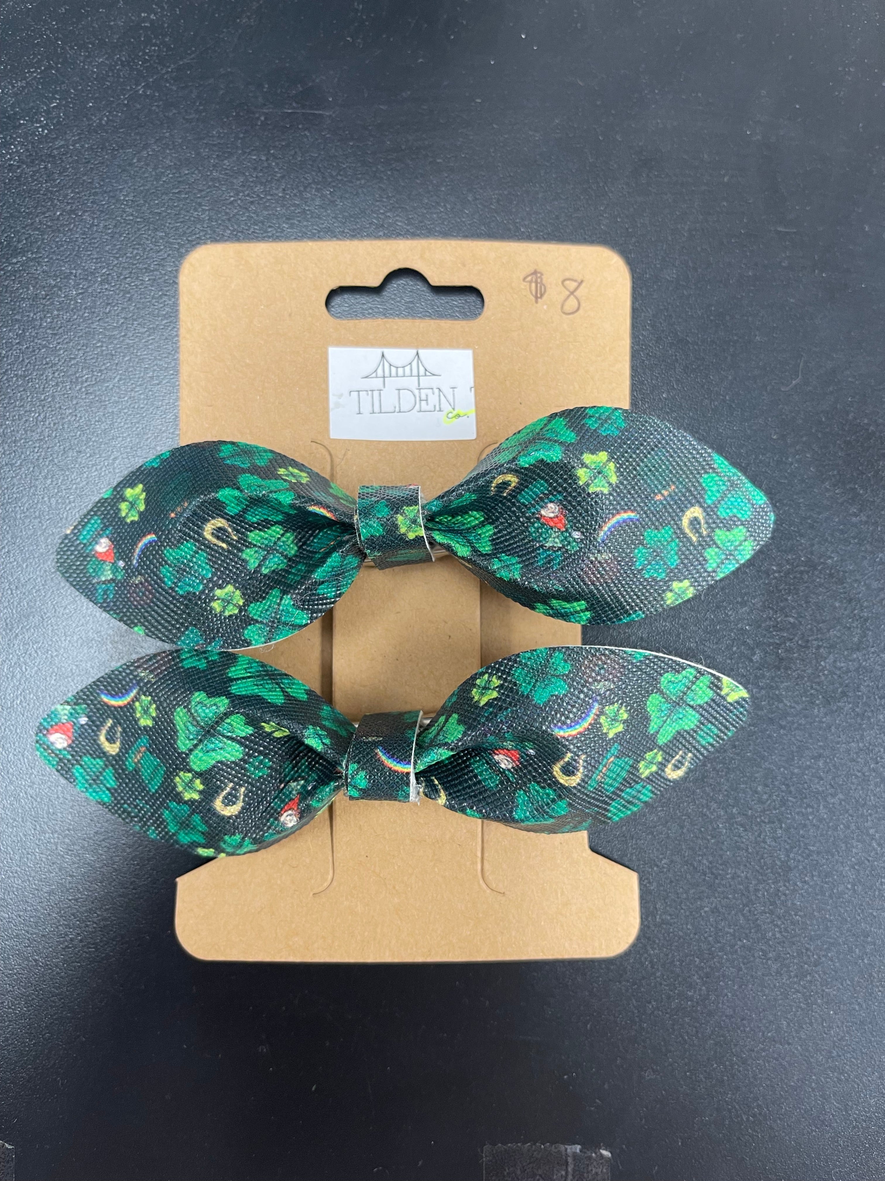 St. Patrick’s 3 Faux Leather Bow Set    earring Daydreamer Creations- Tilden Co.