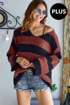 Striped V-neck Bell Sleeve Sweater - Plus Size - Final Sale    Shirts & Tops Adora- Tilden Co.