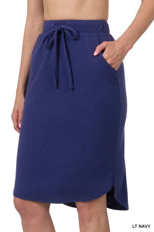 Tulip Hem Skirt With Side Pockets - Lt Navy- Final Sale    Skirt Zenana- Tilden Co.