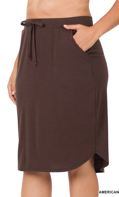 Tulip Hem Skirt with Side Pockets - Americano - Plus Size- Final Sale    Skirt Zenana- Tilden Co.