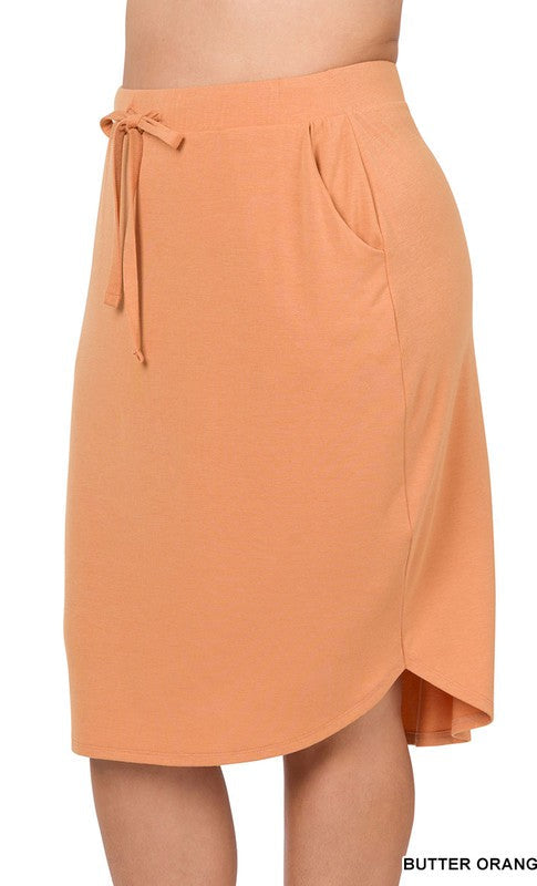 Tulip Hem Skirt with Side Pockets - Butter Orange- Plus Size- Final Sale    Skirt Zenana- Tilden Co.
