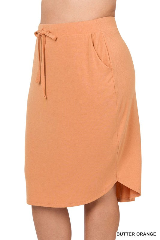 Tulip Hem Skirt with Side Pockets - Butter Orange- Plus Size    Skirt Zenana- Tilden Co.