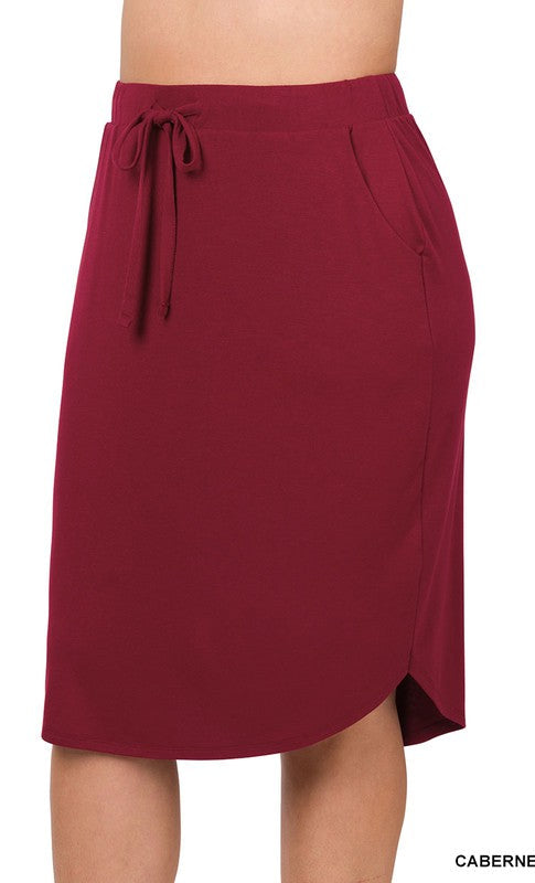 Tulip Hem Skirt with Side Pockets - Cabernet- Plus Size- Final Sale    Skirt Zenana- Tilden Co.