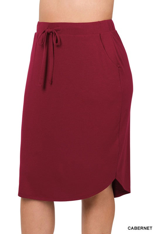 Tulip Hem Skirt with Side Pockets - Cabernet- Plus Size- Final Sale    Skirt Zenana- Tilden Co.