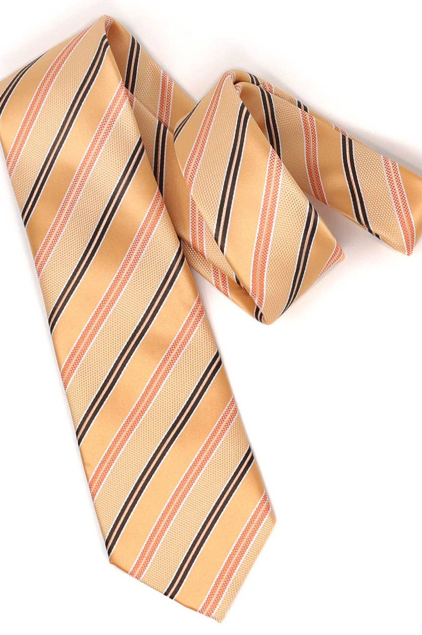 Men Diagonal Stripe Micro Fiber Poly Woven Tie: Gold     Selini New York- Tilden Co.