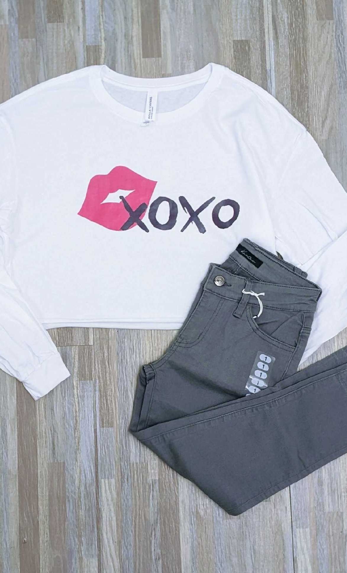 XOXO Cropped Long Sleeve Graphic Tee- Final Sale     Daydreamer Creations- Tilden Co.
