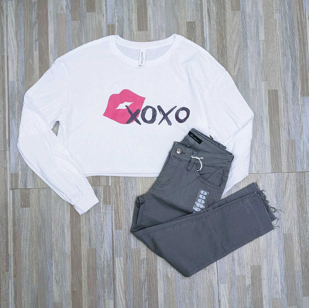 XOXO Cropped Long Sleeve Graphic Tee     Daydreamer Creations- Tilden Co.