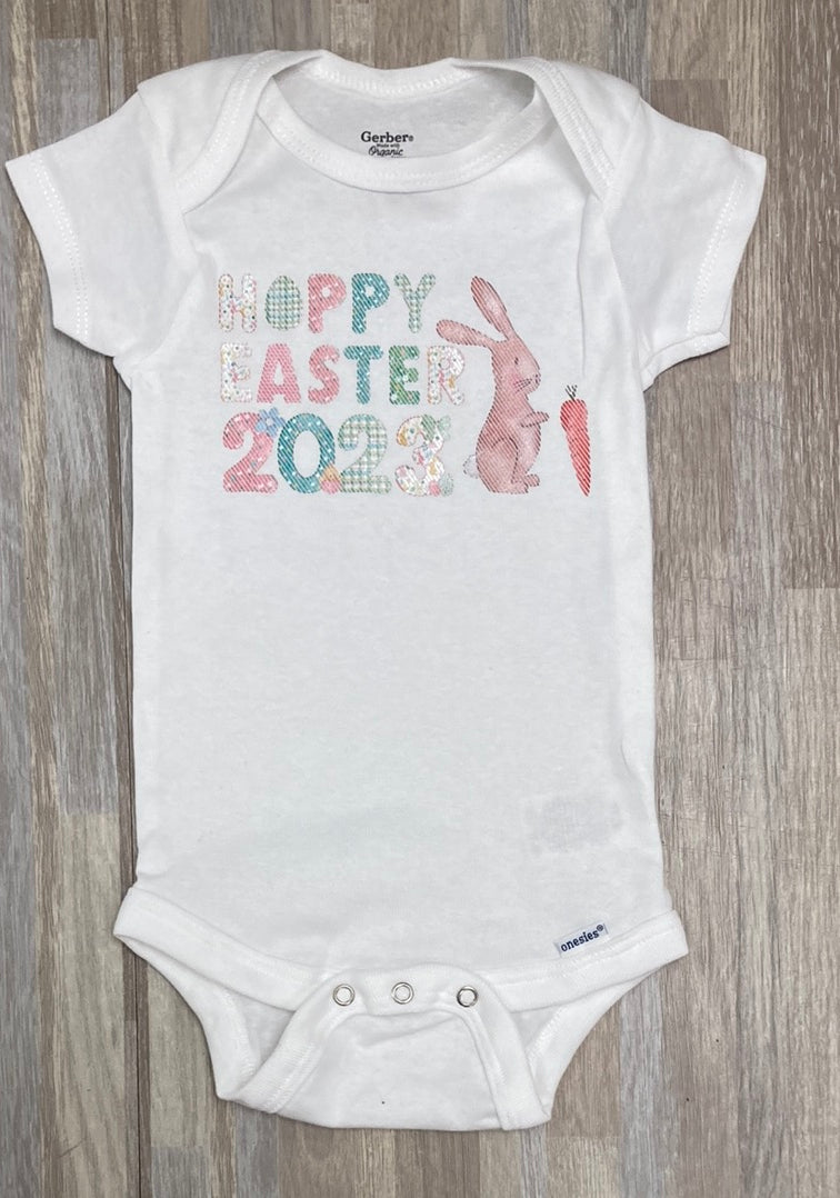 Hoppy Easter 2023 size 3-6m Onesie - Final Sale     Daydreamer Creations- Tilden Co.