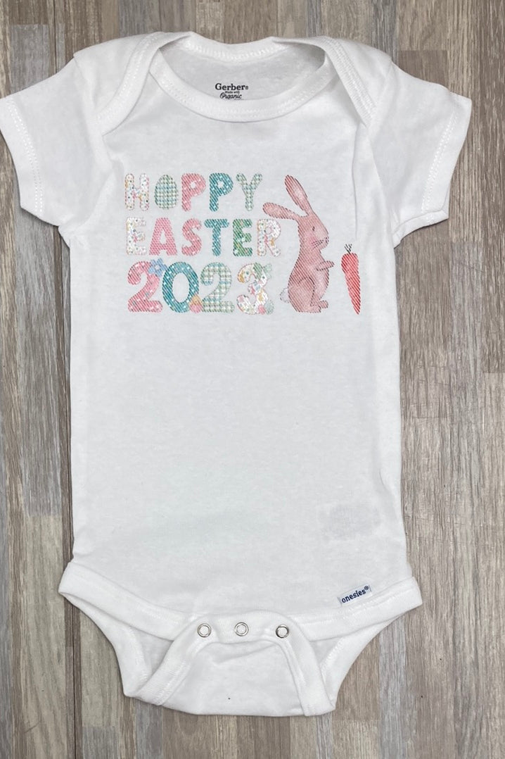 Hoppy Easter 2023 size 3-6m Onesie - Final Sale     Daydreamer Creations- Tilden Co.