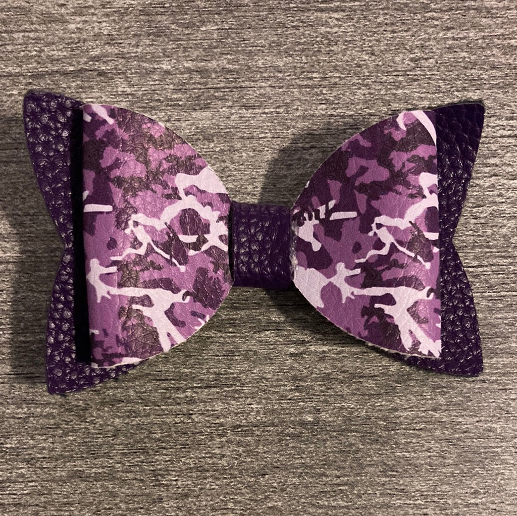Purple Camo Faux Leather Bow    earring Daydreamer Creations- Tilden Co.
