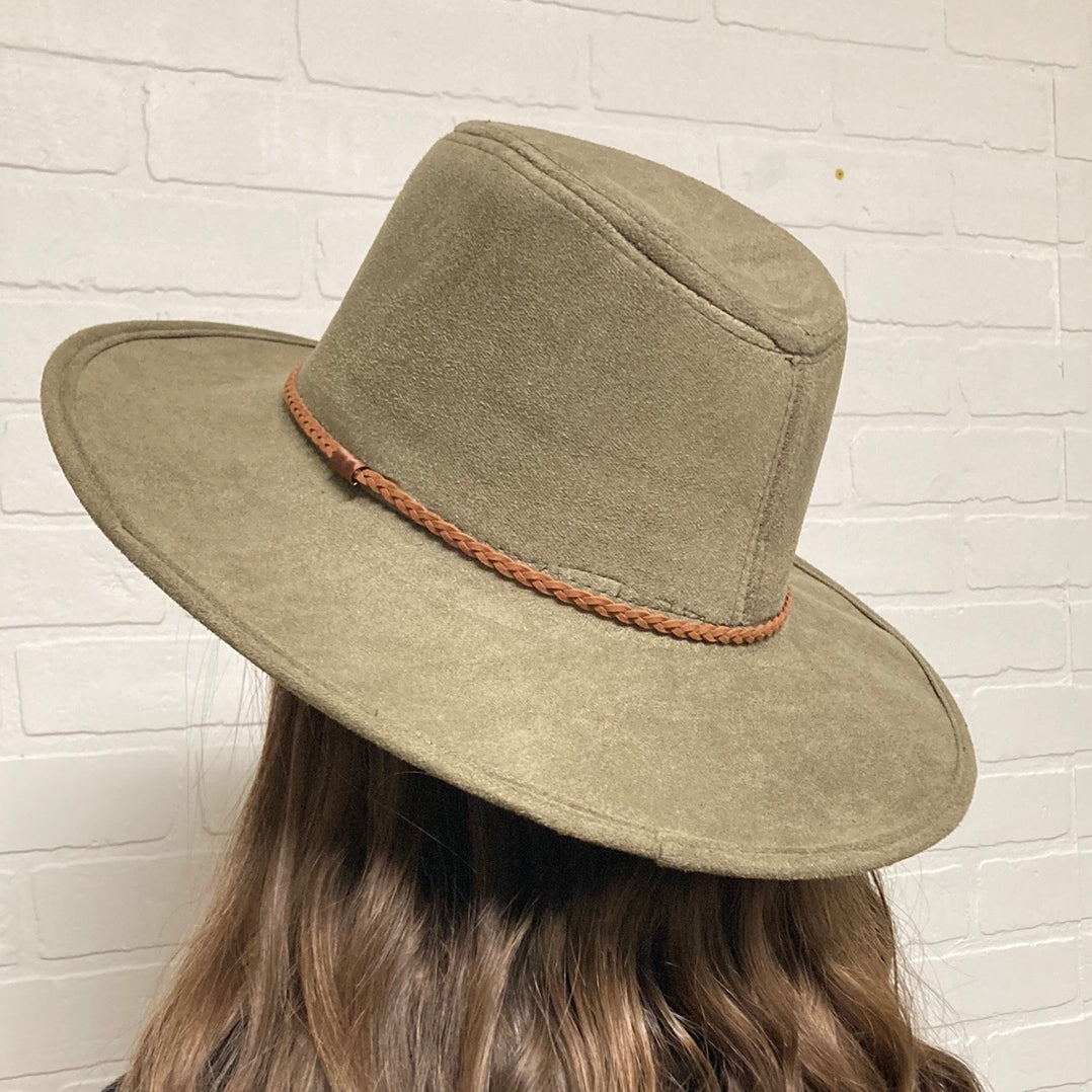Vegan Suede Panama Hat Olive Olive  Hats Love and Thyme- Tilden Co.