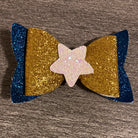 Blue and Gold Faux Leather Bow    earring Daydreamer Creations- Tilden Co.