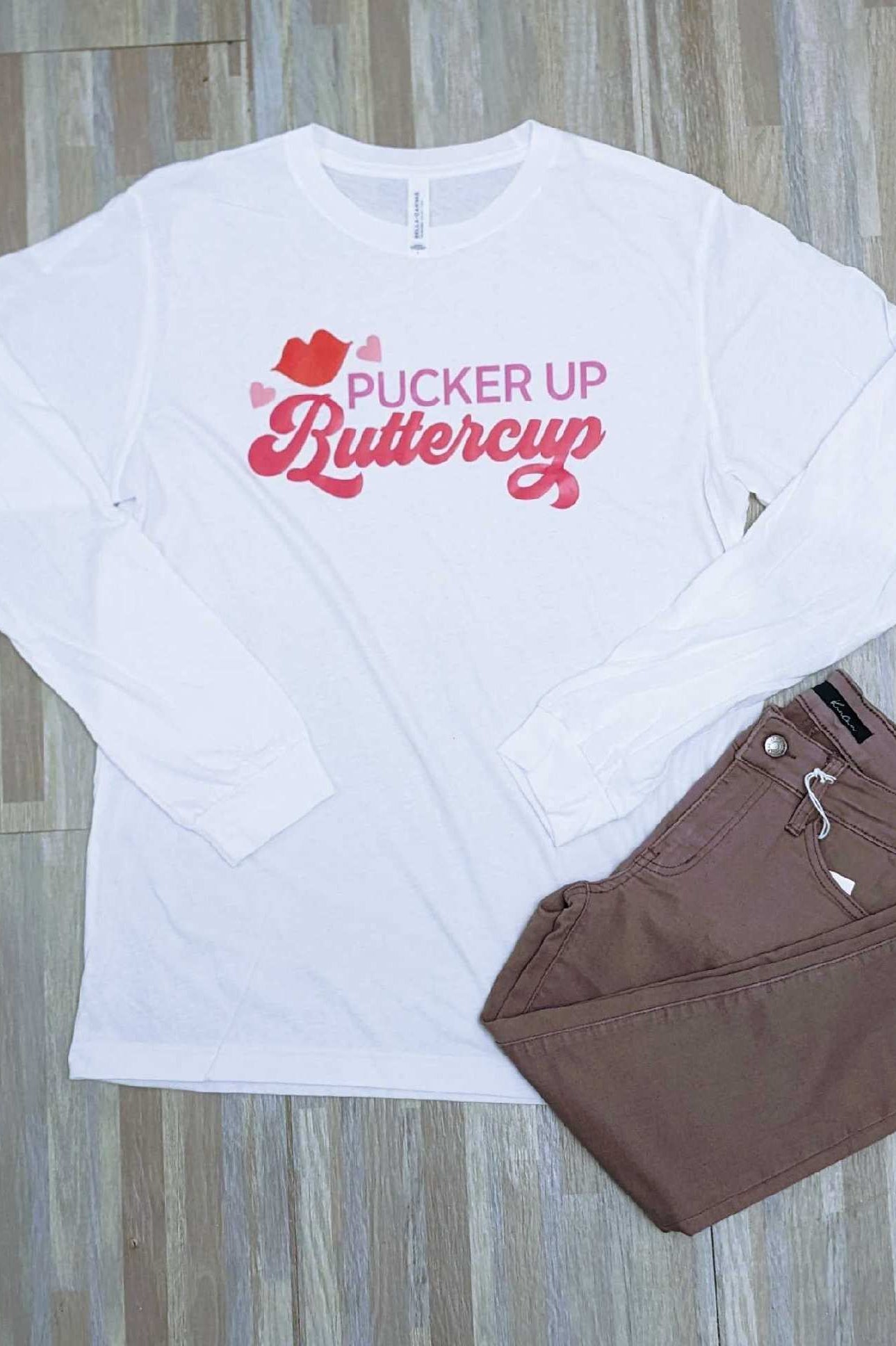 Pucker Up Buttercup Long Sleeve Graphic Tee- Final Sale     Daydreamer Creations- Tilden Co.